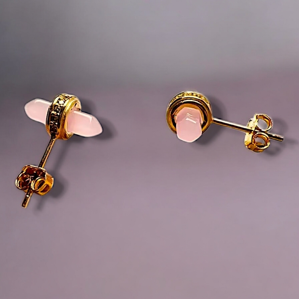 🔥14K Gold Plated over Sterling Silver Hexagonal Rose Crystal Stud Earrings